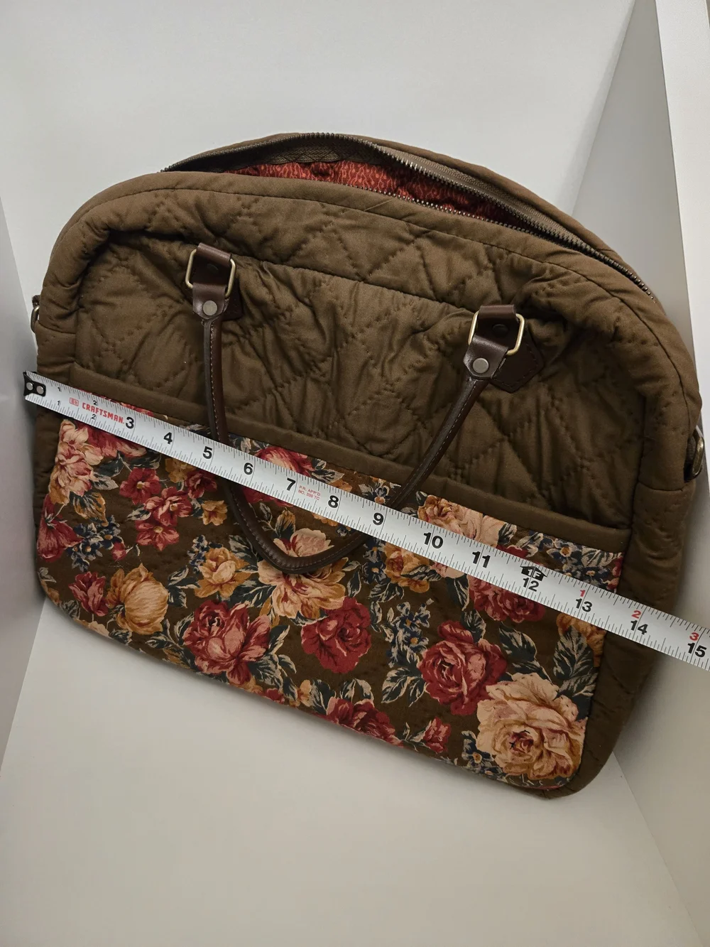 Quilted Floral Tote Bag in Brown